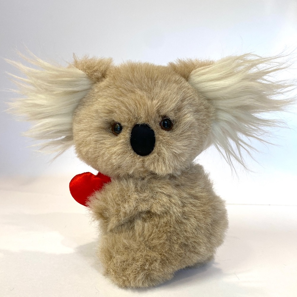 Super Cute!! Vintage Koala Bear with Red Satin Heart, Plush Stuffed Animal, 8”